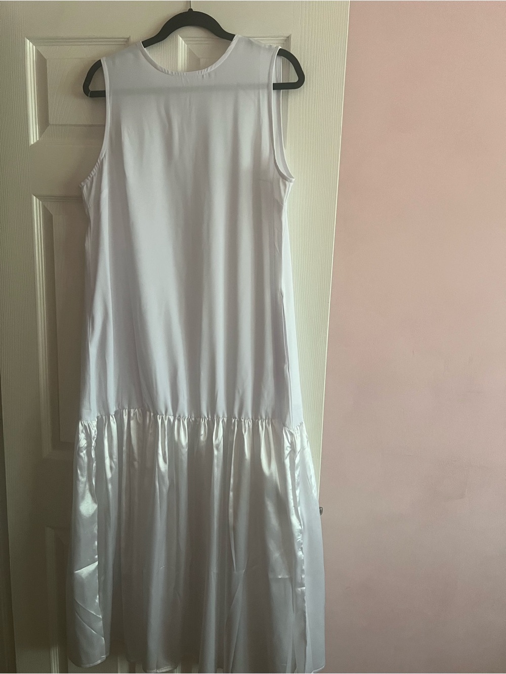 White Maxi Dress with Satin Hem - Classic Sleeveless Style